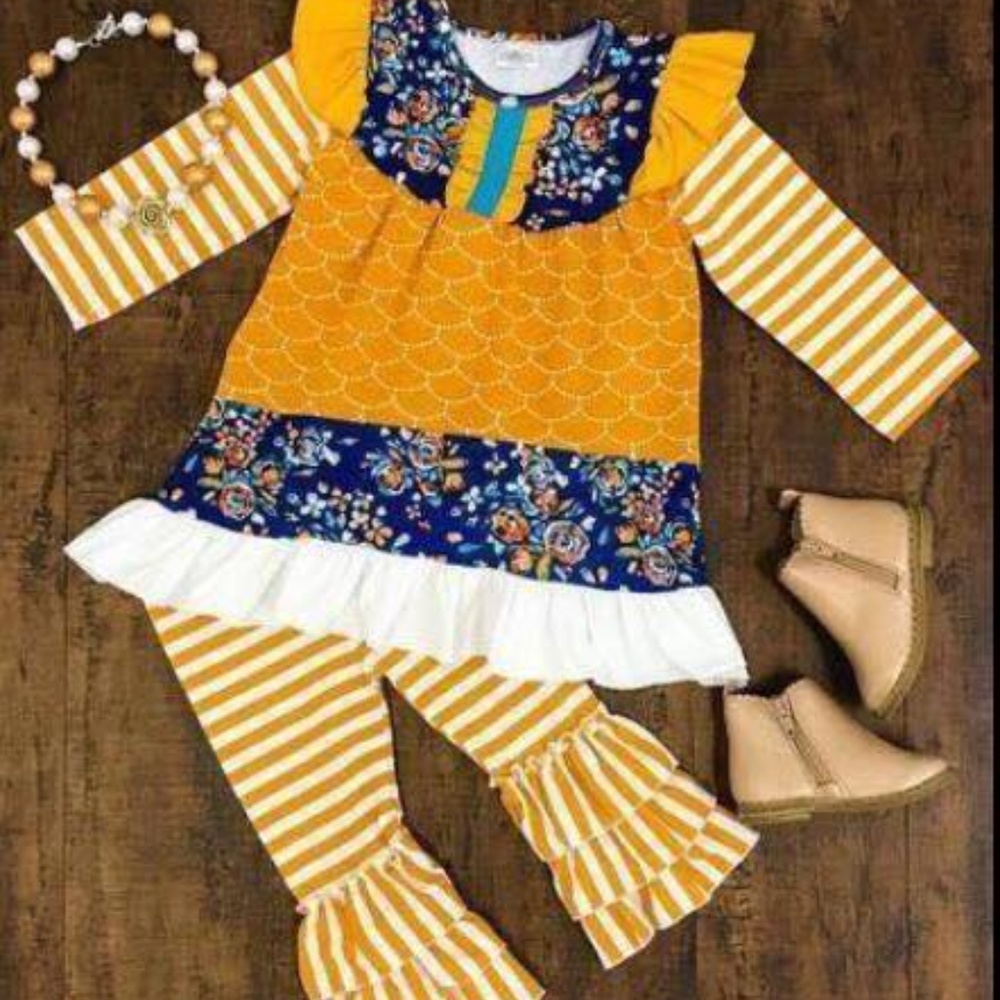 NEW 2pc. Mustard Striped Long Sleeve Pants Set